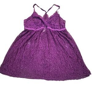 Cacique Floral Plum Lace Babydoll Nightgown Plus Size 18/20 RazerBack Mesh